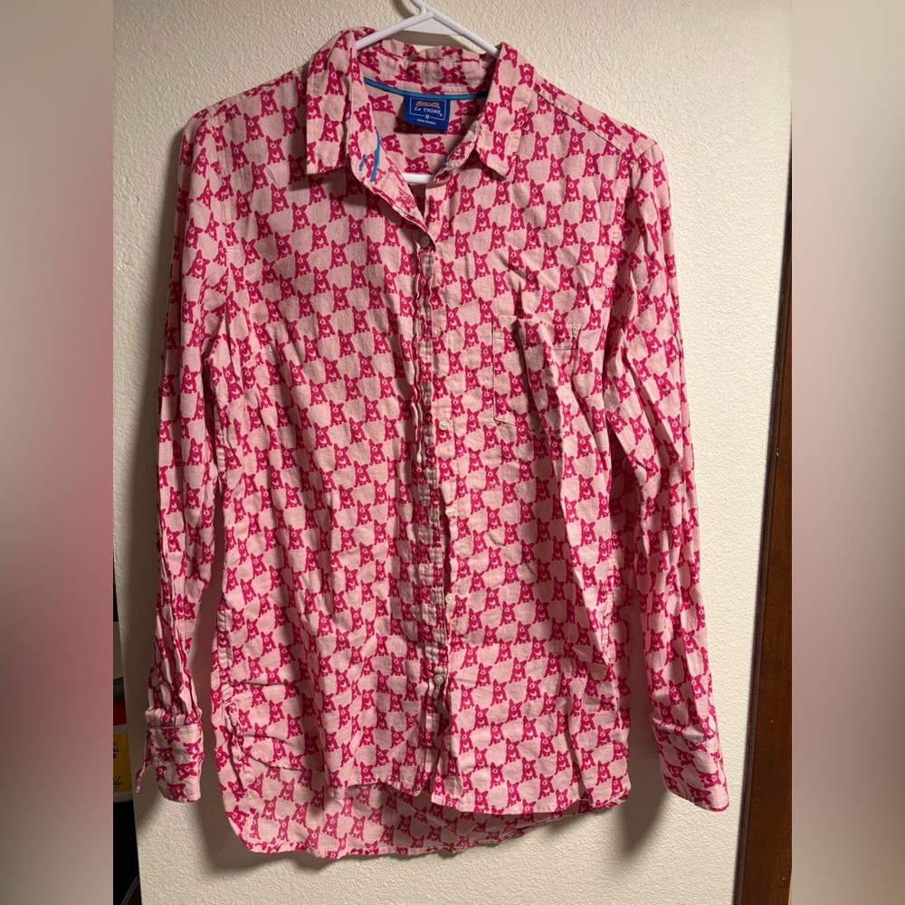 Le Tigre pink boston print button up shirt